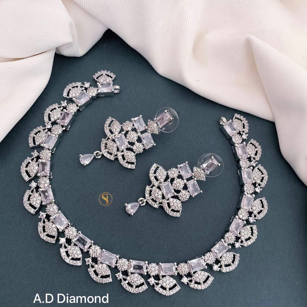 American Diamond silver Necklace with Earrings / CZ Necklace/ silver Necklace.